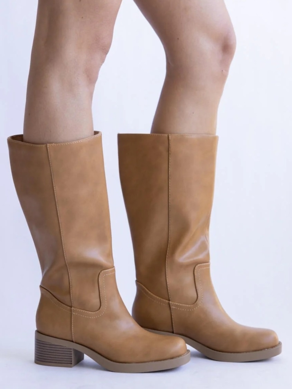 Soda Knee-High Tan Heeled Boots